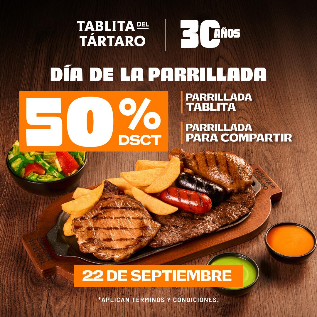 Tablita del Tártaro, día de la parrillada: 50% de descuento el 22 de septiembre